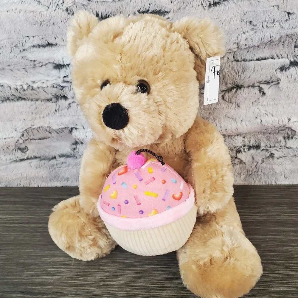 Brown Teddy Bear Plush Holding Pink Cupcake Birthday‎ 11